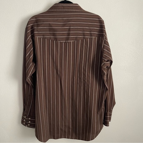 Ely Cattleman men’s vintage pearl snap shirt brown with white stripes size XL - Picture 2 of 8